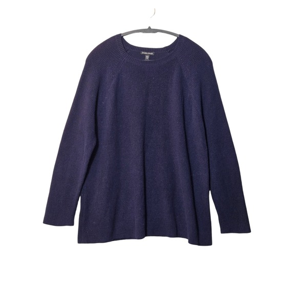 Eileen Fisher Sweaters - Eileen Fisher Organic Cotton Hemp Blend Crew Neck Sweater Navy Blue L Minimalist